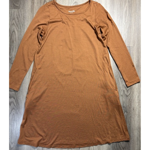 Wool& Dresses & Skirts - Wool& Rowena Medium Long Swing Dress Merino Wool Pocket Capsule Terracotta